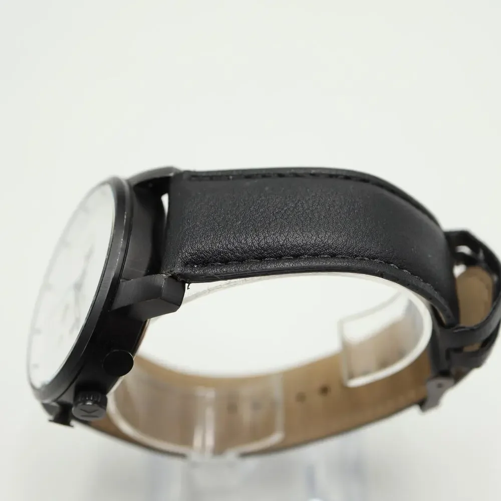 MVMT Men's 45mm Chronograph Minimal Watch White Black Faux Leather w New Battery